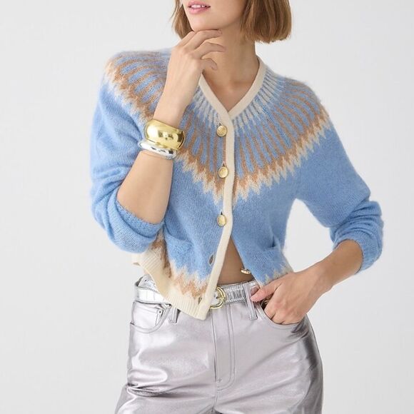 J. Crew Blue Fairisle Cardigan in Brushed Fabric NWT! - Picture 1 of 7